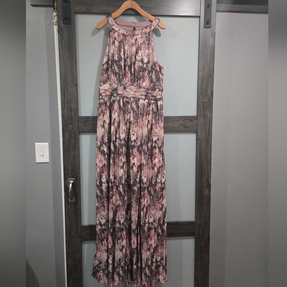 Eliza J Metallic Floral Plum Dress Gown Size 16